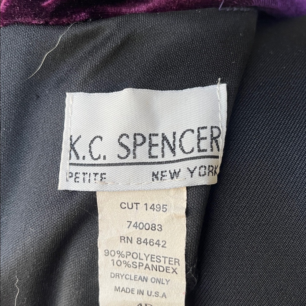 K.C. Spencer New York vintage fitted purple velour/polyester dress, 4 Petite - Picture 7 of 8